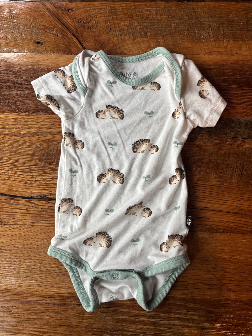Kyte BABY Hedgehog Onesie with Sage Trim 0-3 month